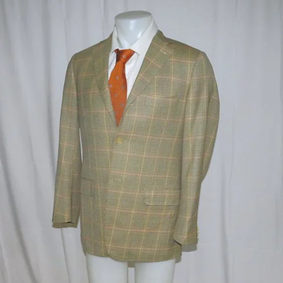 Isaia Base S Silk Blend Check Overplaid Three Button Sport Coat 38R